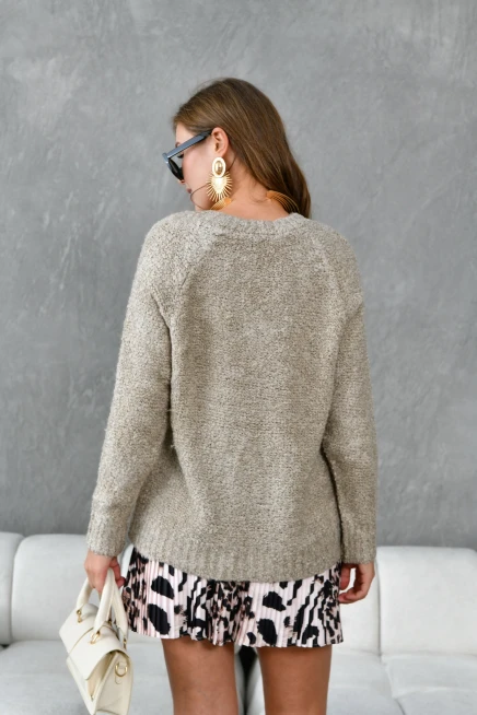 Kadın V Yaka Bürümcük Triko Kazak