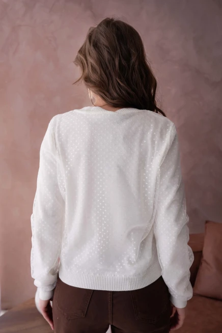 Kadın V Yaka Tül Detay Uzun Kol Triko Kazak