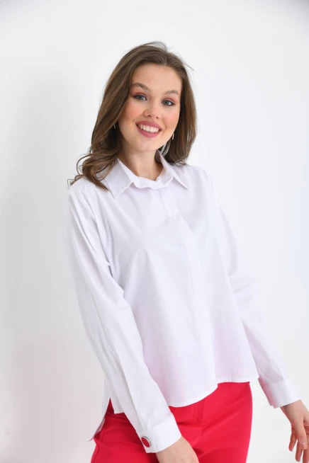 Kadın Yan Yırtmaç Detaylı Uzun Kol Over Size Gömlek