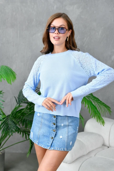 Kadın Bisiklet Yaka Ajurlu Triko Kazak