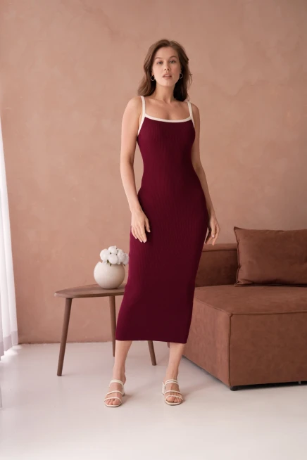 Askılı Slim Fit Kaşkorse Balık Triko Elbise