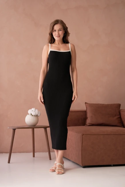 Askılı Slim Fit Kaşkorse Balık Triko Elbise