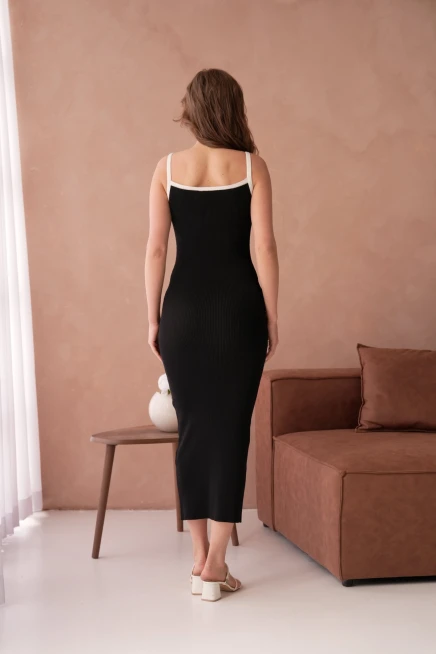 Askılı Slim Fit Kaşkorse Balık Triko Elbise