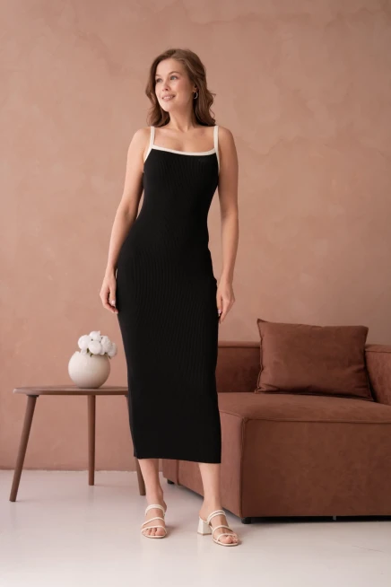 Askılı Slim Fit Kaşkorse Balık Triko Elbise