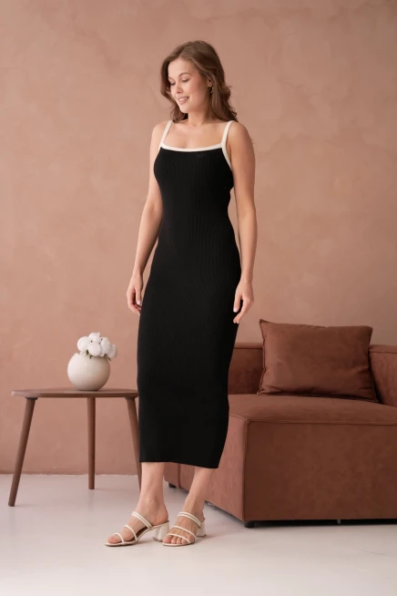 Askılı Slim Fit Kaşkorse Balık Triko Elbise