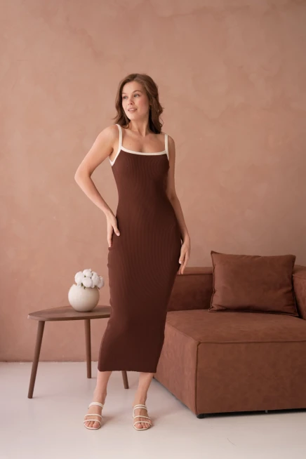 Askılı Slim Fit Kaşkorse Balık Triko Elbise