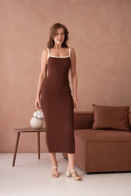 Askılı Slim Fit Kaşkorse Balık Triko Elbise