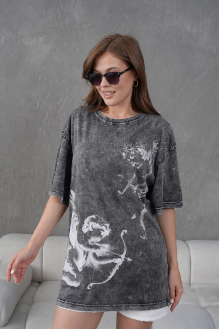 Baskılı Yıkamalı Salaş Basic T-Shirt