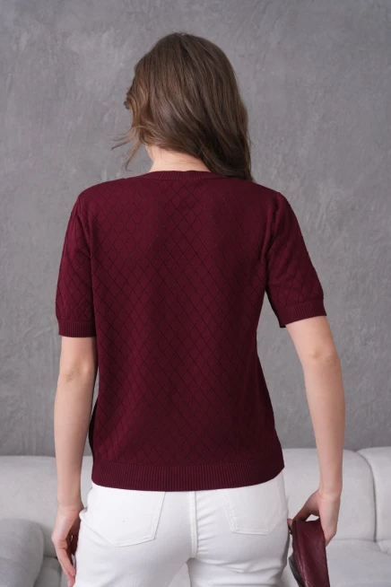 Taş Aksesuar Detaylı Kısa Kol Triko Kazak