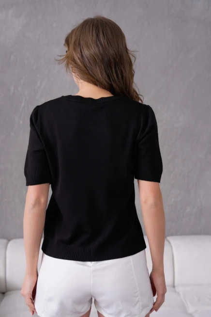 Aplikeli Kısa Kol Triko Kazak