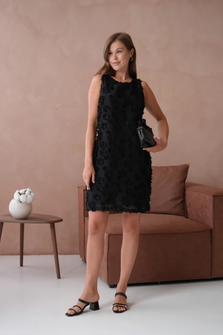 Bisiklet Yaka Astarlı Şifon Elbise