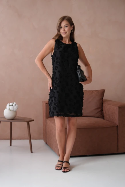 Bisiklet Yaka Astarlı Şifon Elbise