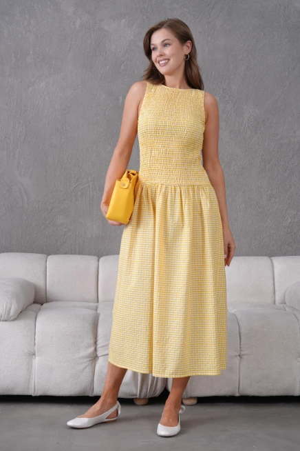 Gipeli Maxi Boy Pötikareli Yazlık Dokuma Elbise