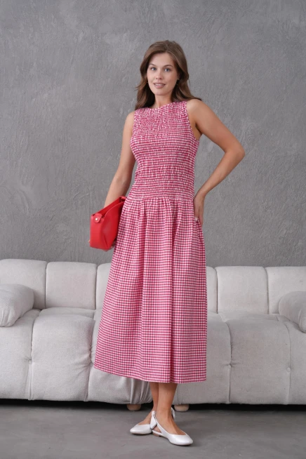 Gipeli Maxi Boy Pötikareli Yazlık Dokuma Elbise