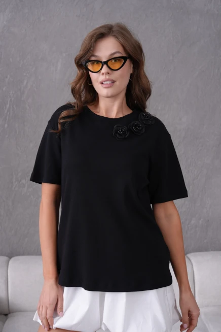 Gül Aksesuar Detaylı Likralı Basic T-Shirt