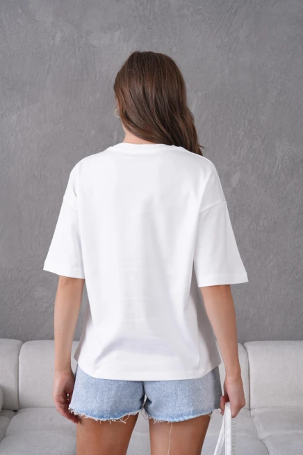 Kısa Kol Gül Detaylı Basic T-Shirt