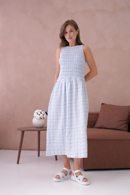 Kolsuz Uzun Ekose Dokuma Elbise