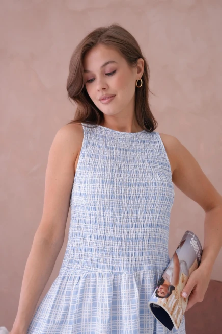 Kolsuz Uzun Ekose Dokuma Elbise