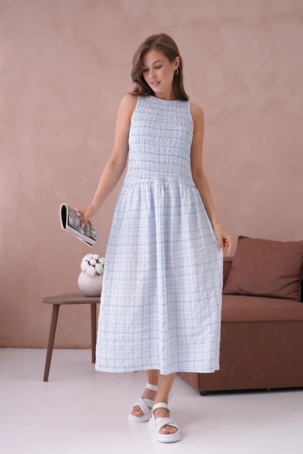 Kolsuz Uzun Ekose Dokuma Elbise