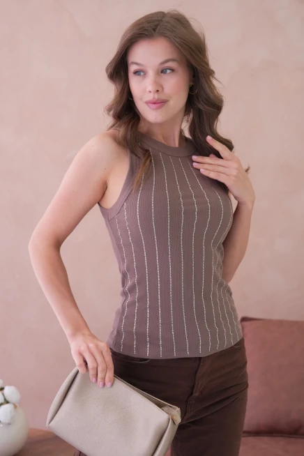 Önü Taş İşlemeli Slim Fit Basic Atlet