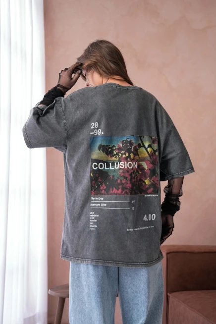 Yıkamalı Baskı Detay Salaş Basic T-Shirt