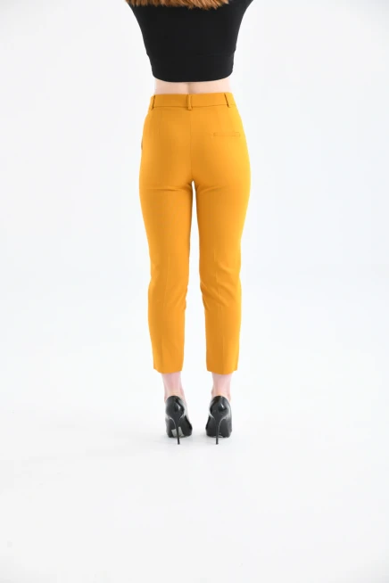 Kadın Hardal Paça Detaylı Kumaş Pantolon