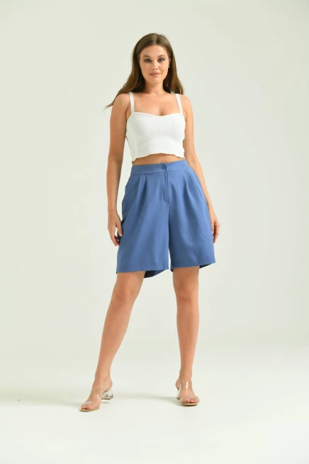 Kadın Indıgo Uzun Basic Kumaş Şort