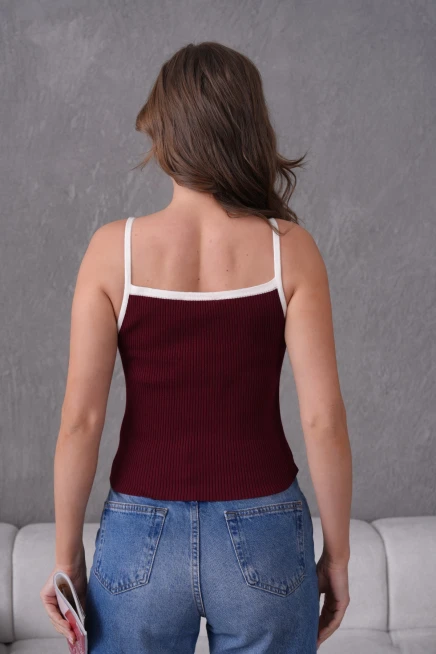 Askılı Slim Fit Kaşkorse Crop Basic Triko Bluz