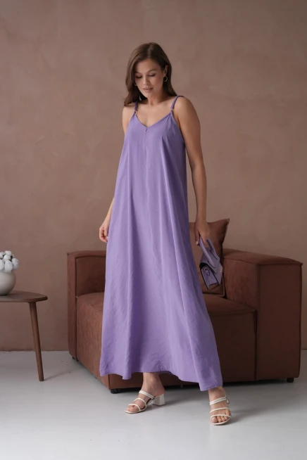 Lila Askılı Yazlık Elbise