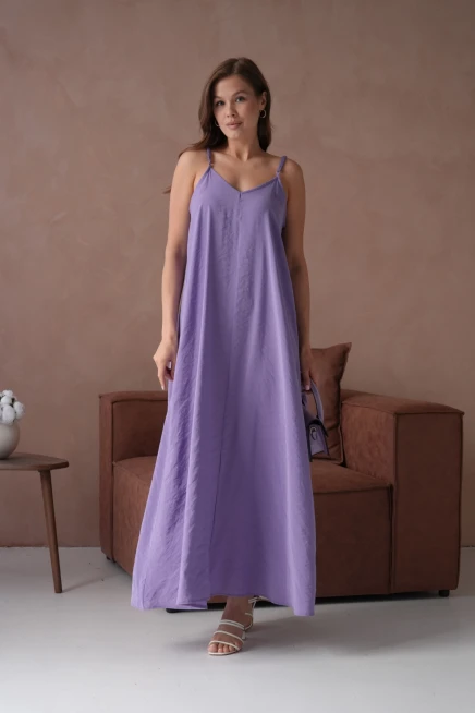 Lila Askılı Yazlık Elbise