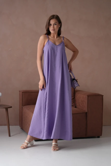 Lila Askılı Yazlık Elbise