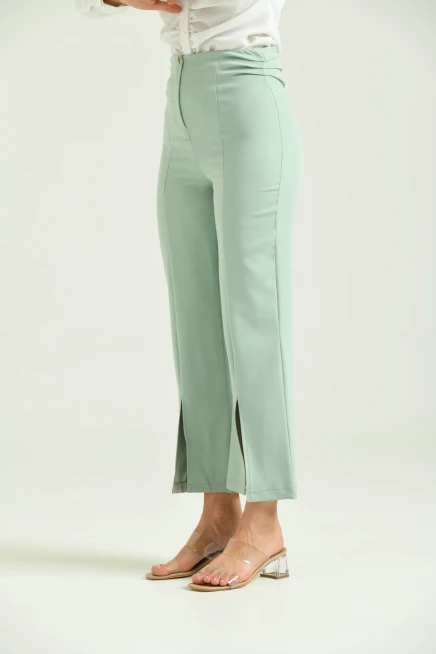 Kadın Mint Beli Büzgülü Paça Detay Kumaş Pantolon