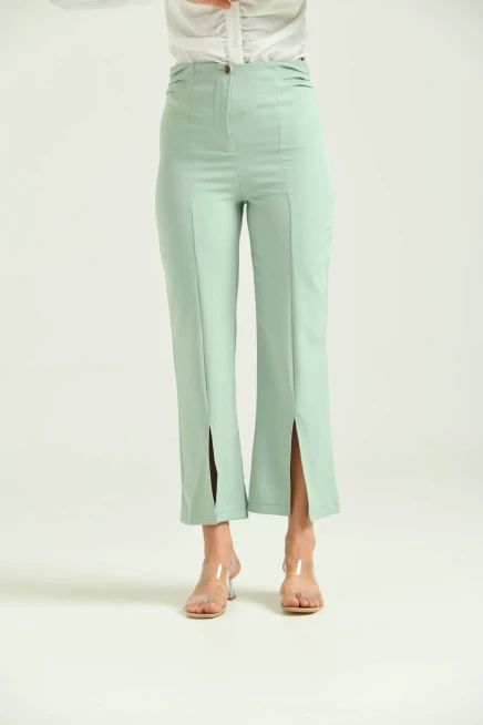 Kadın Mint Beli Büzgülü Paça Detay Kumaş Pantolon