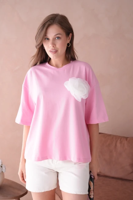 Pembe Kısa Kol Basic T-Shirt