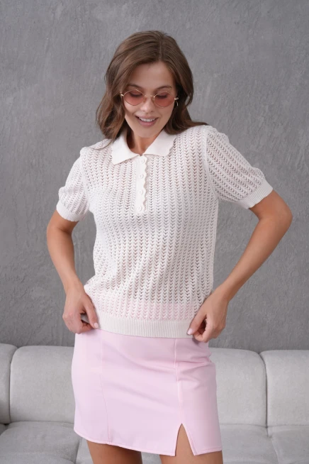 Polo Yaka Ajurlu Kısa Kol Polo Triko Kazak