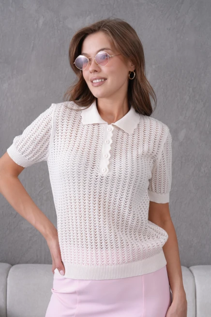 Polo Yaka Ajurlu Kısa Kol Polo Triko Kazak