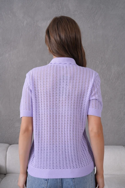 Polo Yaka Ajurlu Kısa Kol Polo Triko Kazak