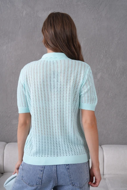 Polo Yaka Ajurlu Kısa Kol Polo Triko Kazak