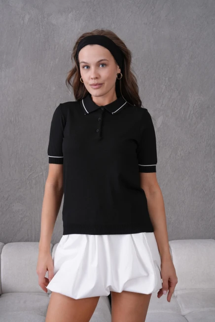 Polo Yaka Düğme Detay Polo Trko Kazak