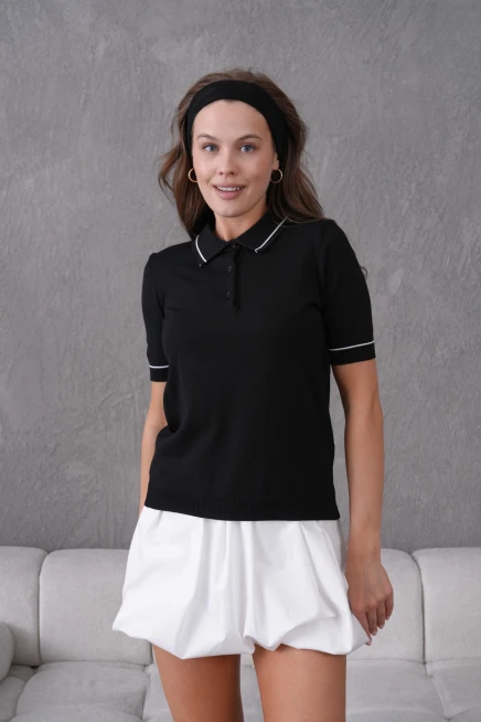 Polo Yaka Düğme Detay Polo Trko Kazak