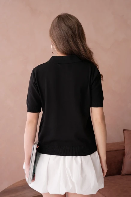 Polo Yaka Düğme Detaylı Triko Kazak