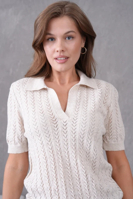 Polo Yaka Kısa Kol Ajurlu Polo Triko Kazak