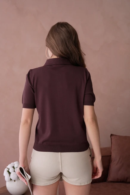 Polo Yaka Kısa Kol Merserize Triko Kazak
