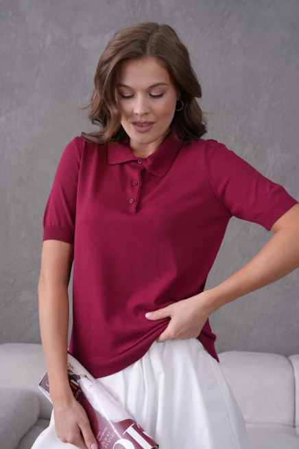 Polo Yaka Kısa Kol Merserize Triko Kazak