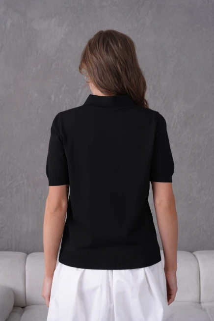 Polo Yaka Kısa Kol Merserize Triko Kazak