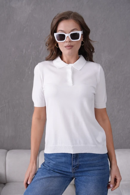 Polo Yaka Kısa Kol Merserize Triko Kazak
