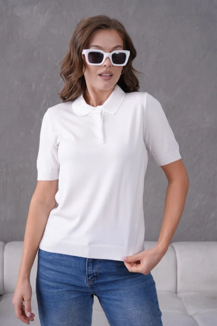 Polo Yaka Kısa Kol Merserize Triko Kazak