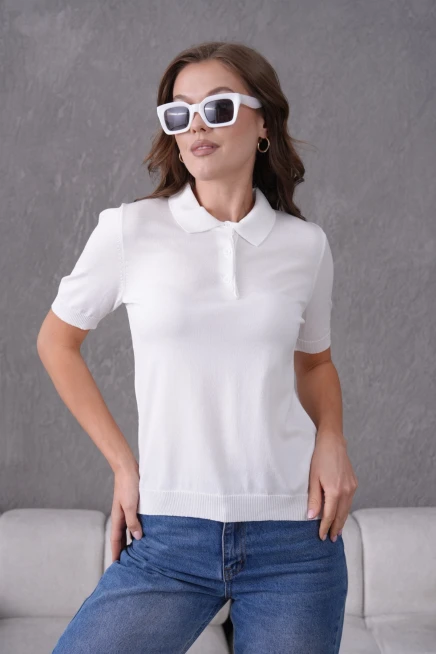 Polo Yaka Kısa Kol Merserize Triko Kazak
