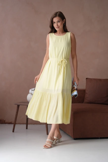 Sarı Kısa Kol Salaş Yazlık Elbise