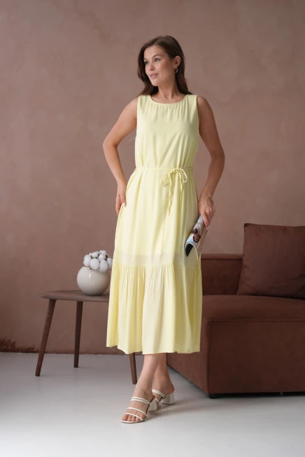 Sarı Kısa Kol Salaş Yazlık Elbise